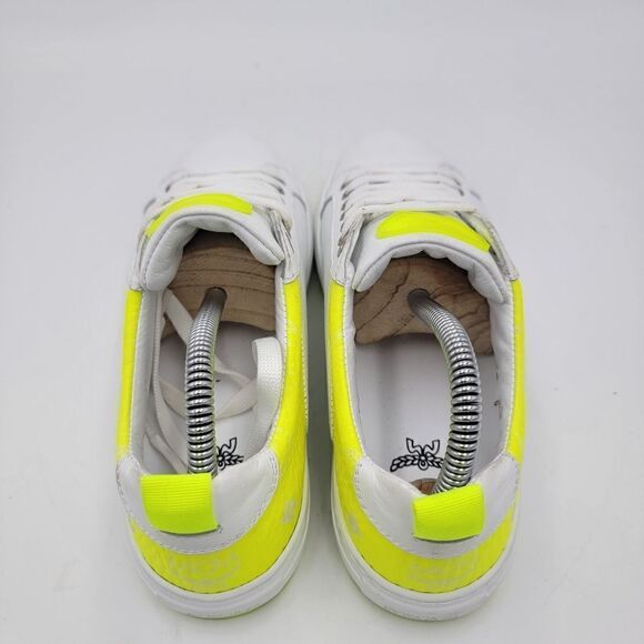 MCM Women's $520 White Neon Yellow Visetos Low Top Sneakers Shoes US 8.5 EU 39 - Picture 7 of 15